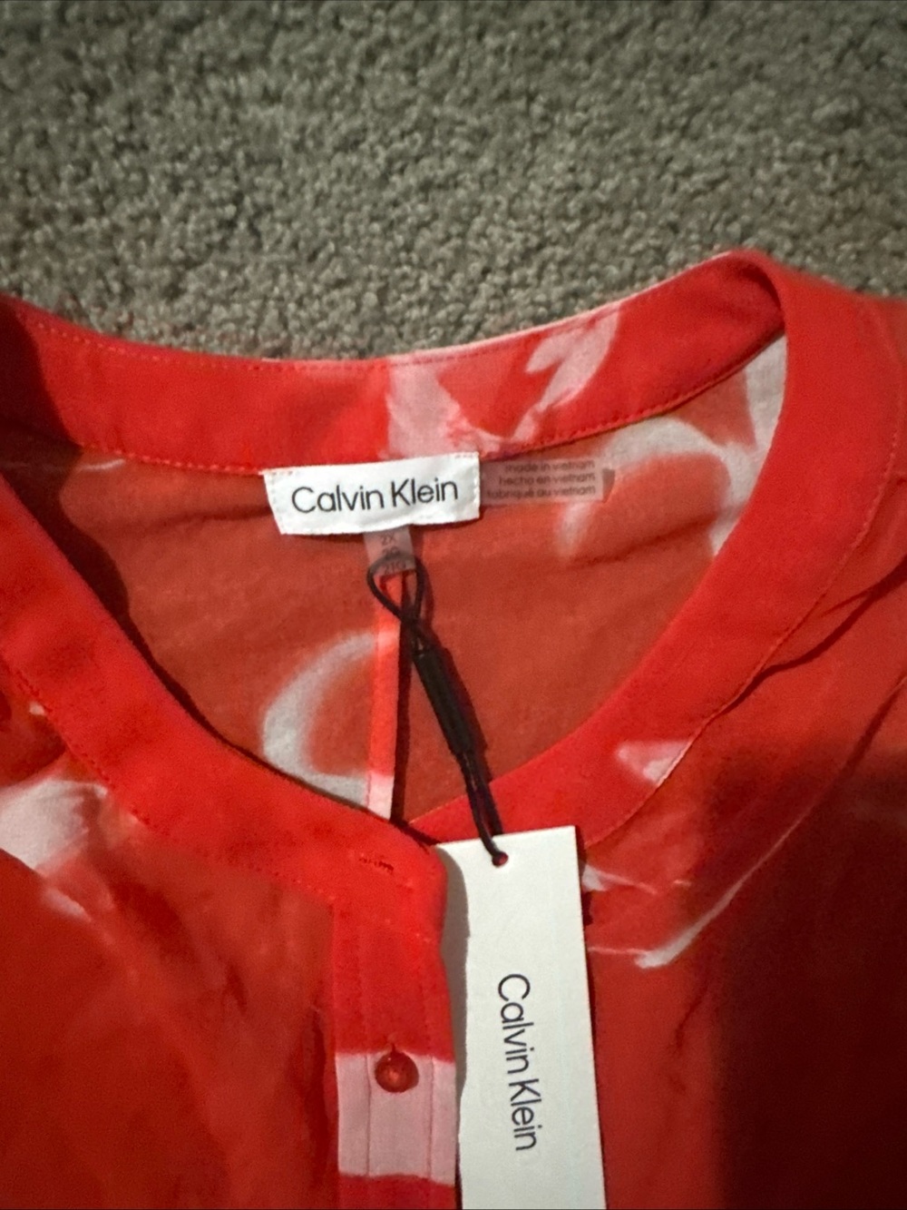 Calvin Klein Red and White Tie-Dye Button Front Top